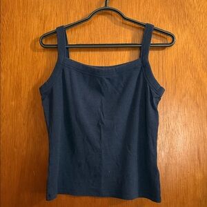 American Eagle Outfitters Navy Ribbed Square-Neck Tank - Women
